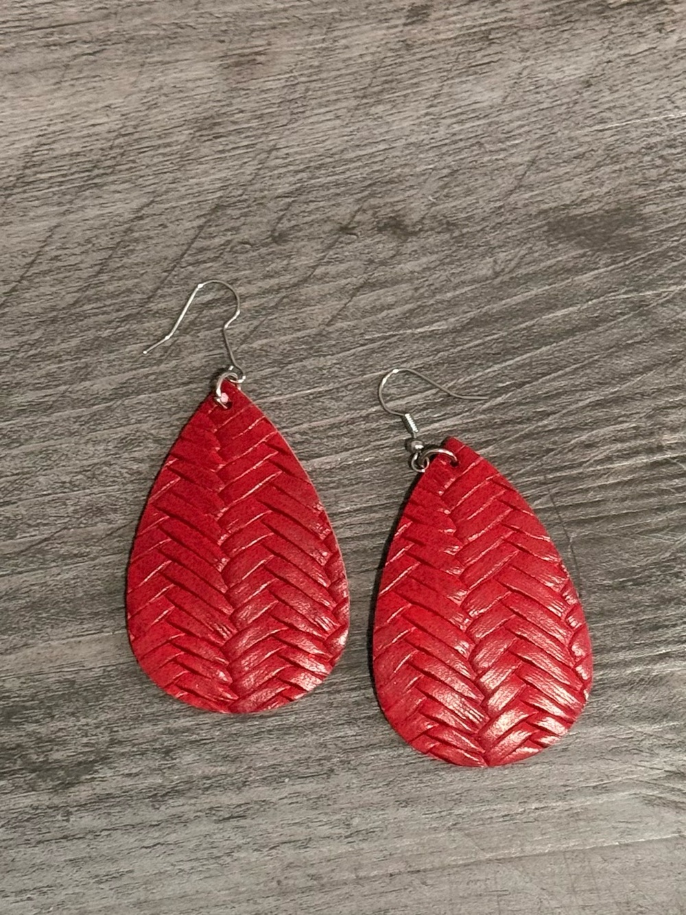 Red Woven Teardrop Leather Earrings - Women Jewelry